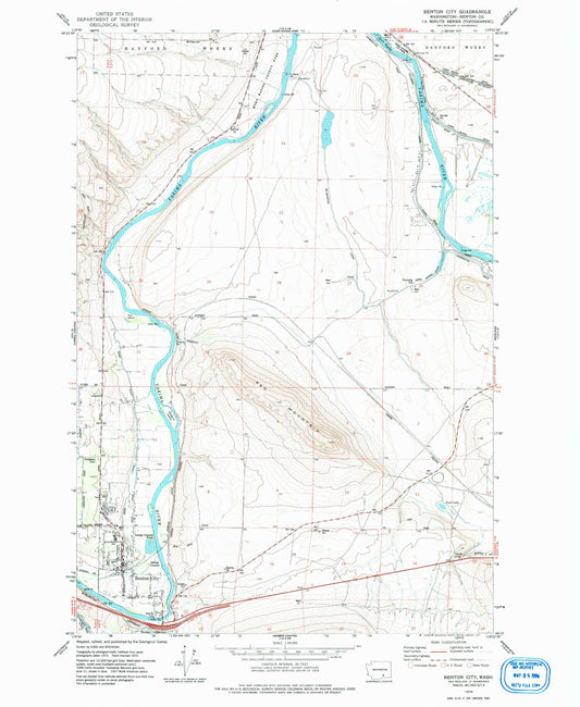 Classic USGS Benton City Washington 7.5'x7.5' Topo Map Image