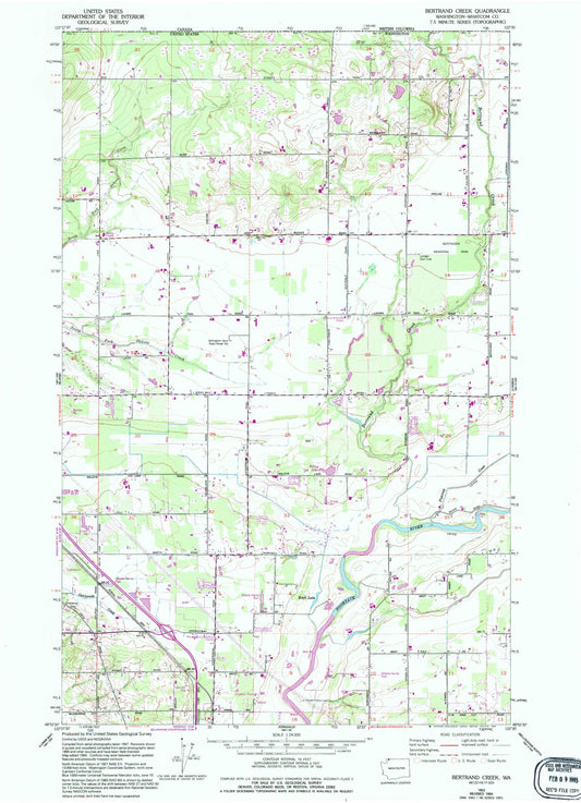 Classic USGS Bertrand Creek Washington 7.5'x7.5' Topo Map Image