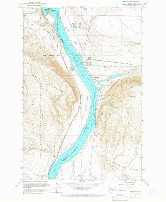 Classic USGS Beverly Washington 7.5'x7.5' Topo Map Image