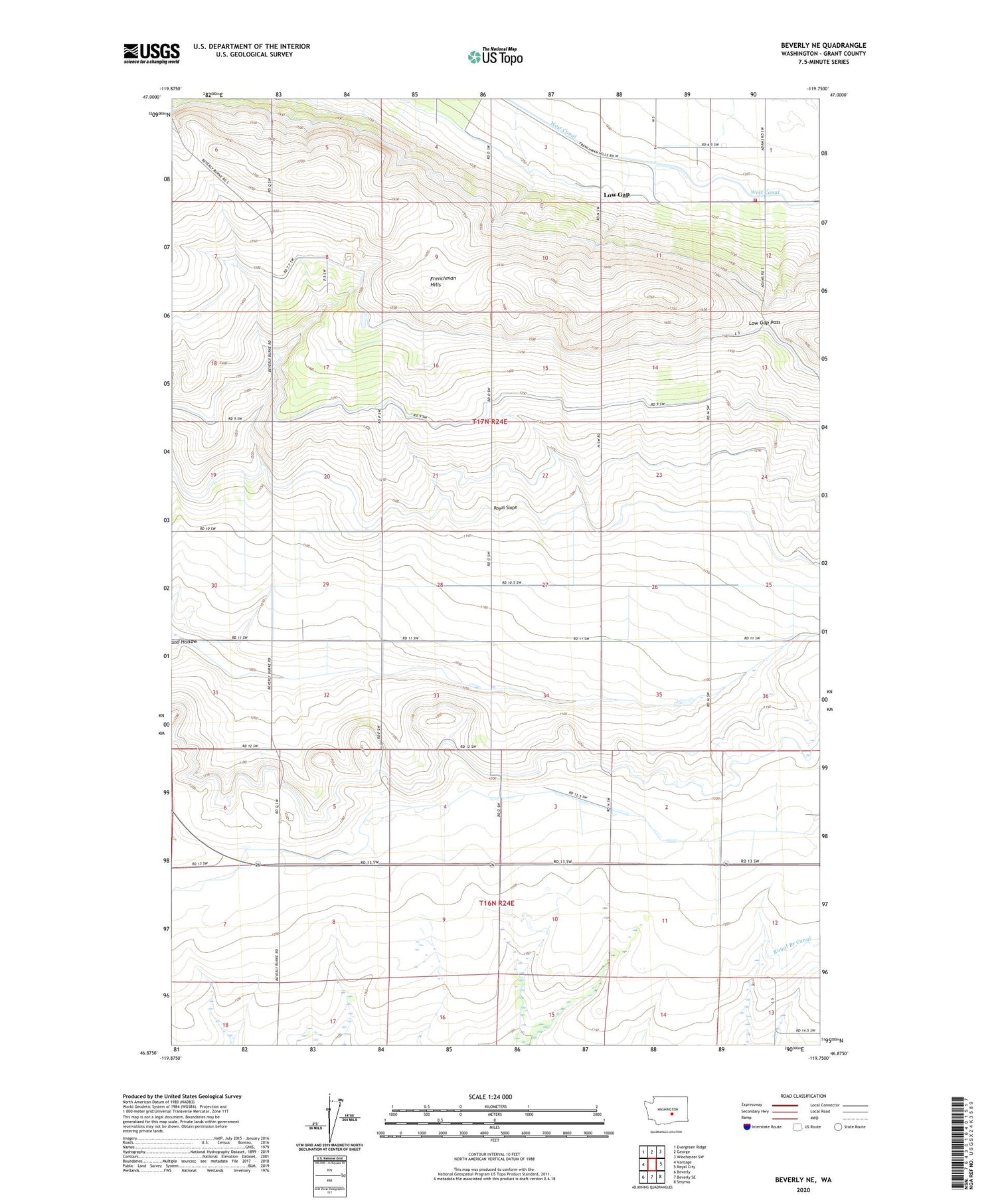 Beverly NE Washington US Topo Map Image