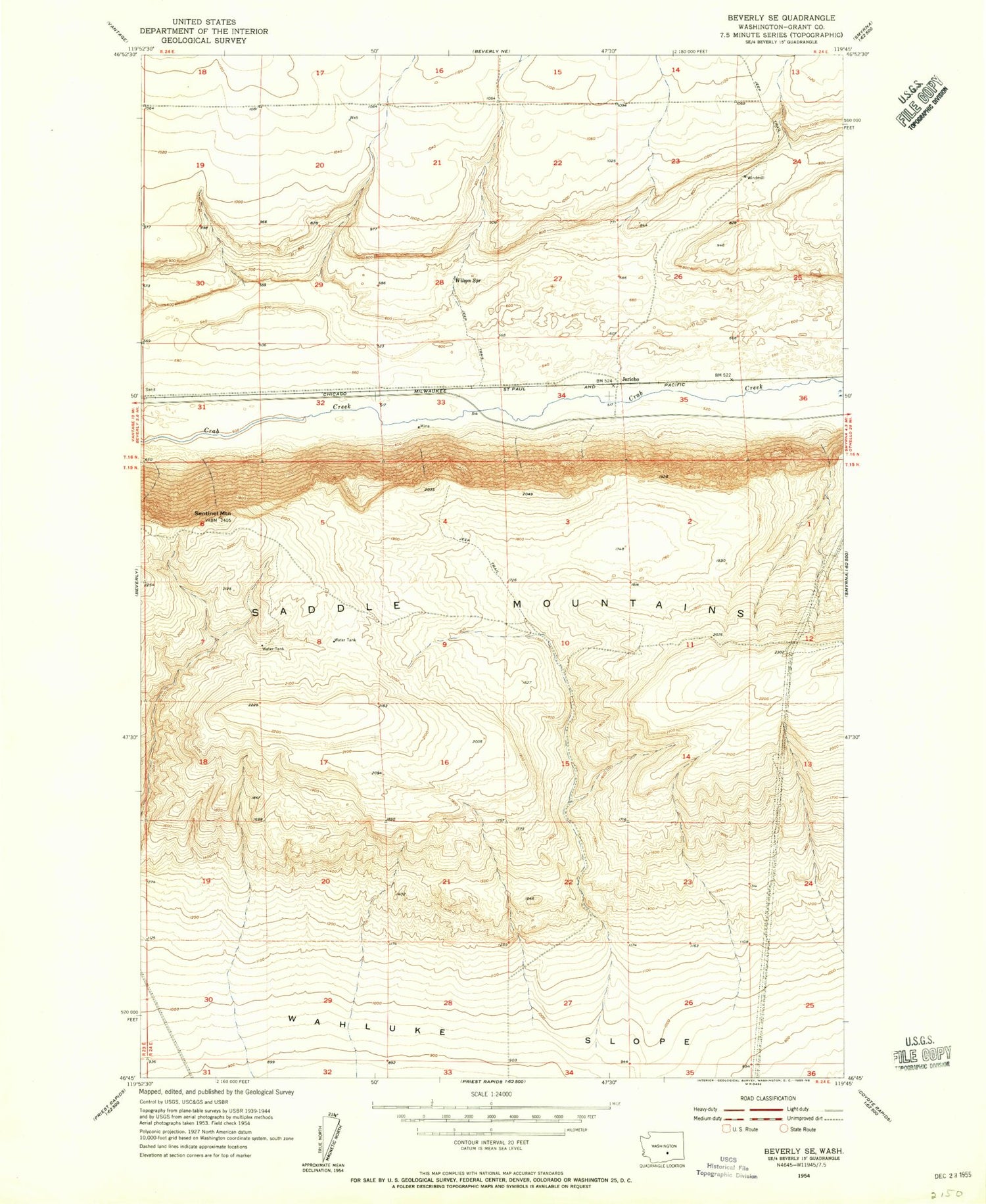 Classic USGS Beverly SE Washington 7.5'x7.5' Topo Map Image