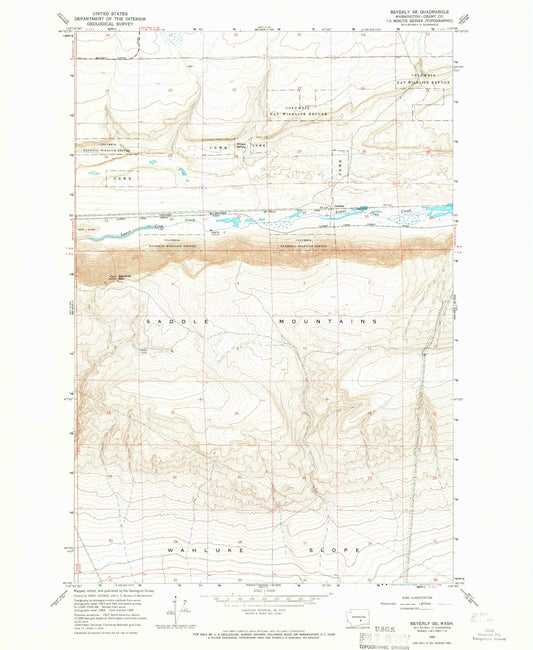 Classic USGS Beverly SE Washington 7.5'x7.5' Topo Map Image