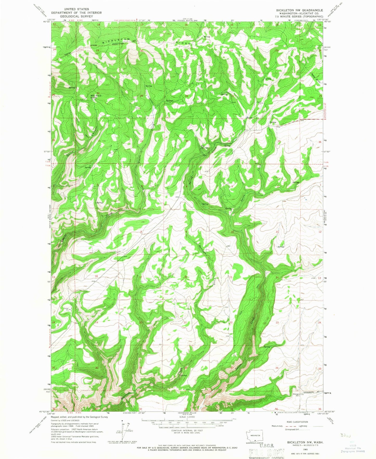 Classic USGS Bickleton NW Washington 7.5'x7.5' Topo Map Image
