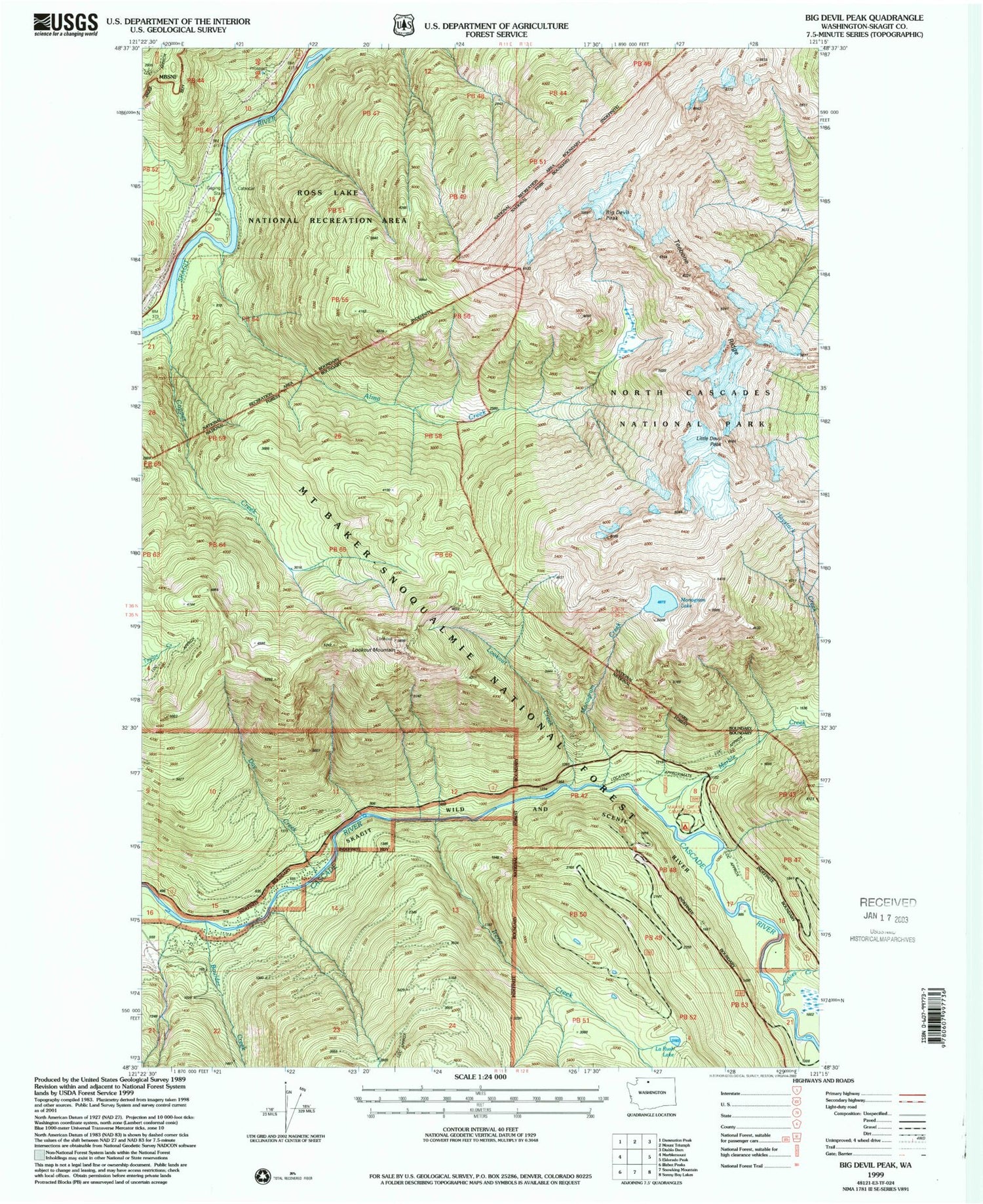 Classic USGS Big Devil Peak Washington 7.5'x7.5' Topo Map Image