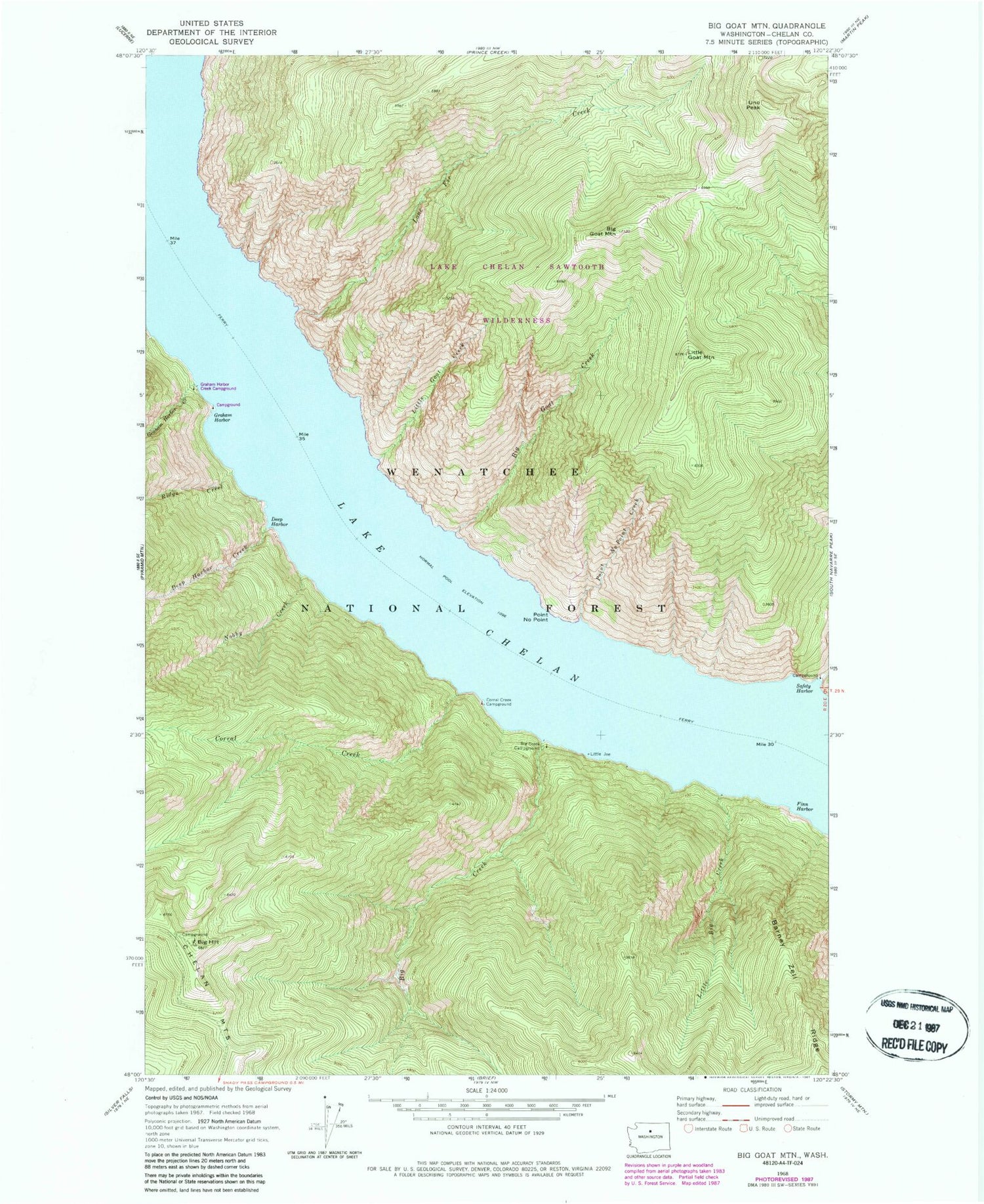 Classic USGS Big Goat Mountain Washington 7.5'x7.5' Topo Map Image