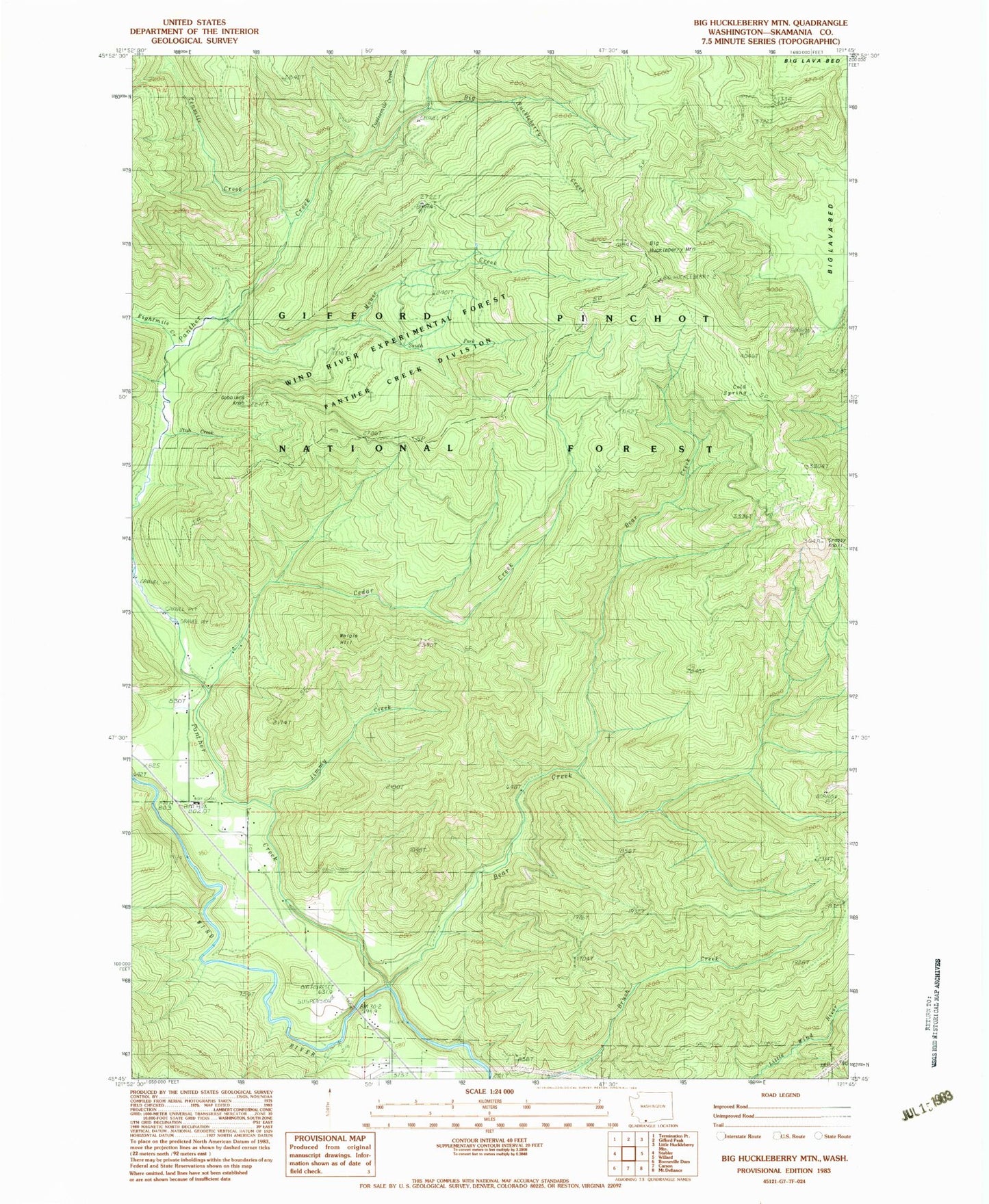 Classic USGS Big Huckleberry Mountain Washington 7.5'x7.5' Topo Map Image