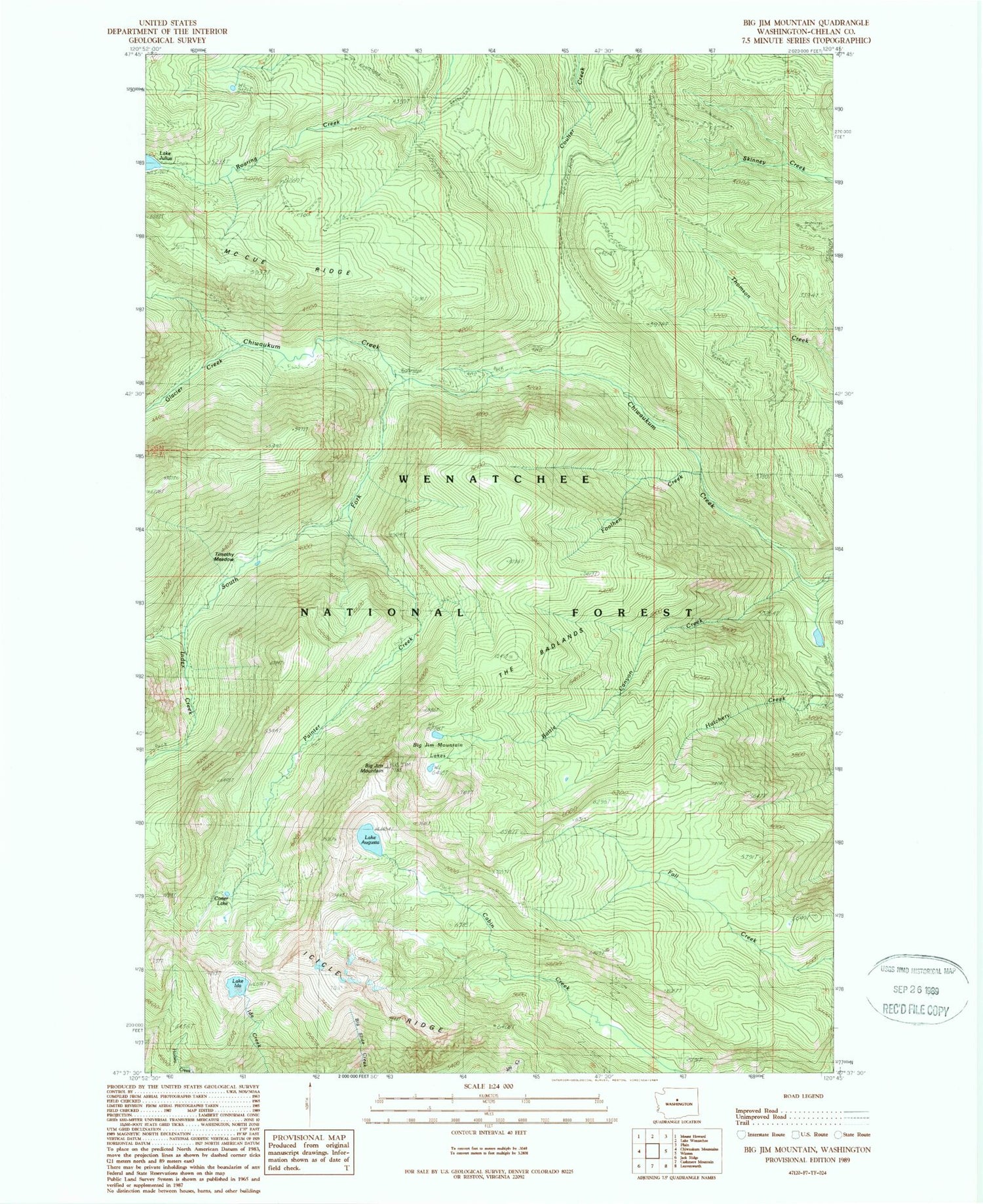 Classic USGS Big Jim Mountain Washington 7.5'x7.5' Topo Map Image