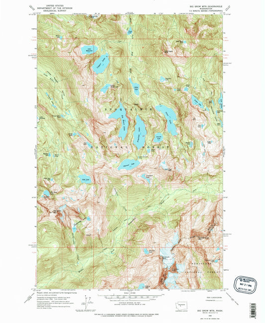Classic USGS Big Snow Mountain Washington 7.5'x7.5' Topo Map Image