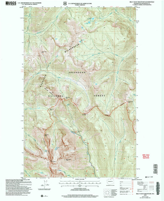 Classic USGS Billy Goat Mountain Washington 7.5'x7.5' Topo Map Image