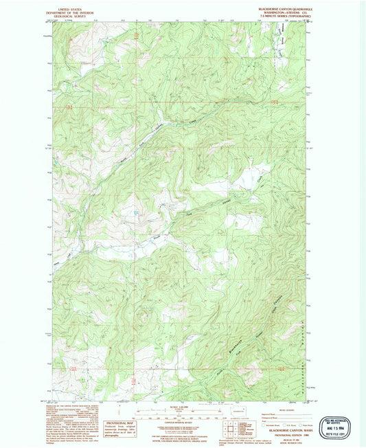 Classic USGS Blackhorse Canyon Washington 7.5'x7.5' Topo Map Image