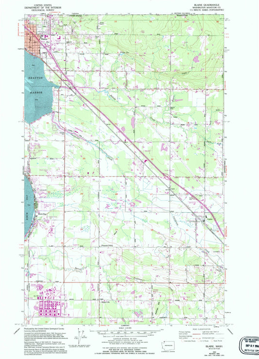 Classic USGS Blaine Washington 7.5'x7.5' Topo Map Image