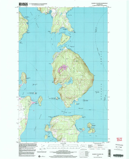 Classic USGS Blakely Island Washington 7.5'x7.5' Topo Map Image