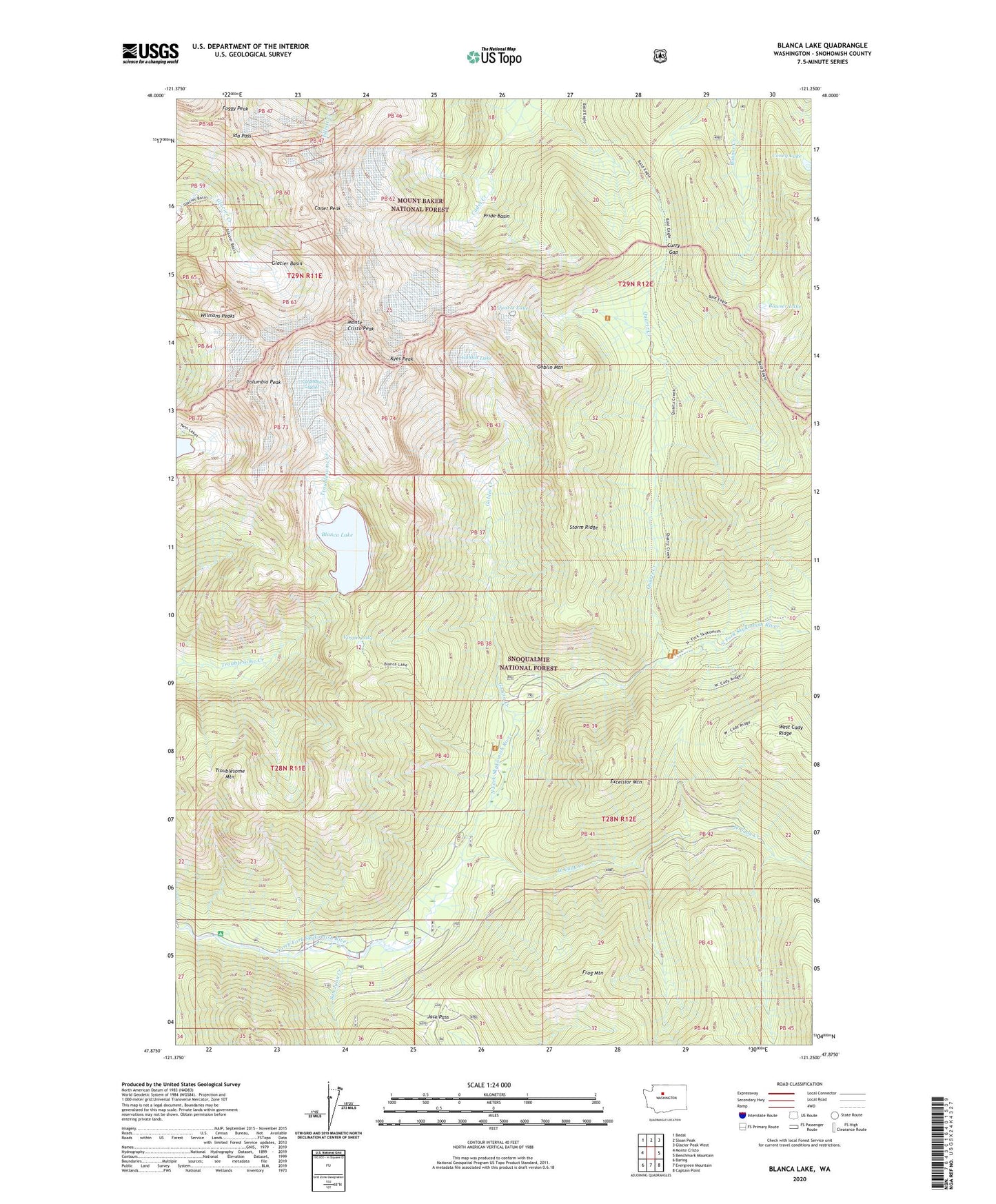 Blanca Lake Washington US Topo Map Image