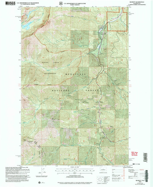 Classic USGS Blewett Washington 7.5'x7.5' Topo Map Image