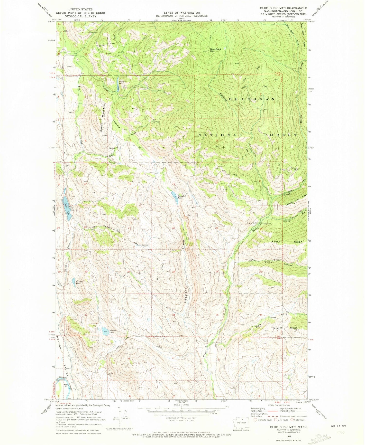 Classic USGS Blue Buck Mountain Washington 7.5'x7.5' Topo Map Image