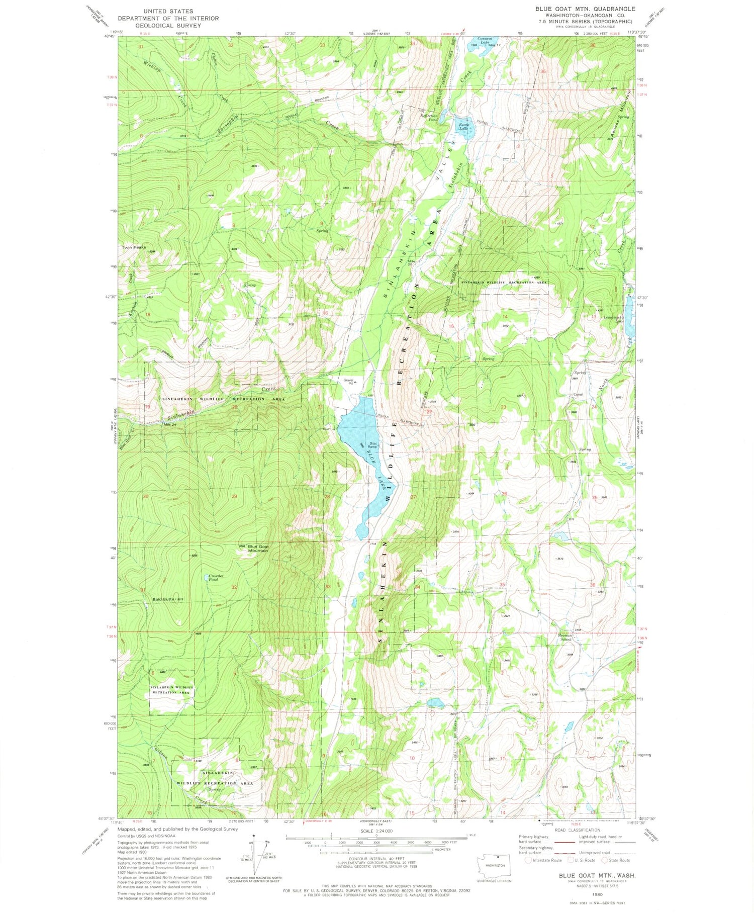 Classic USGS Blue Goat Mountain Washington 7.5'x7.5' Topo Map Image