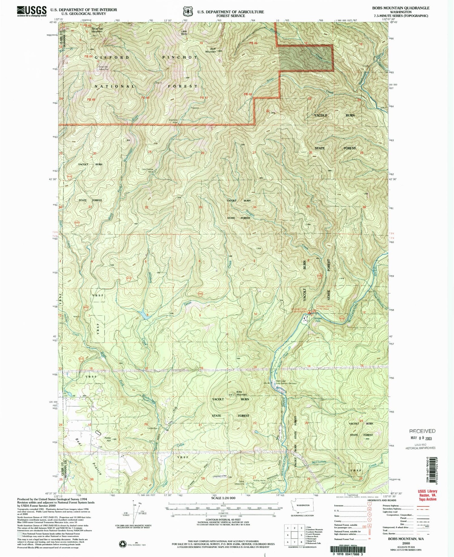 Classic USGS Bobs Mountain Washington 7.5'x7.5' Topo Map Image