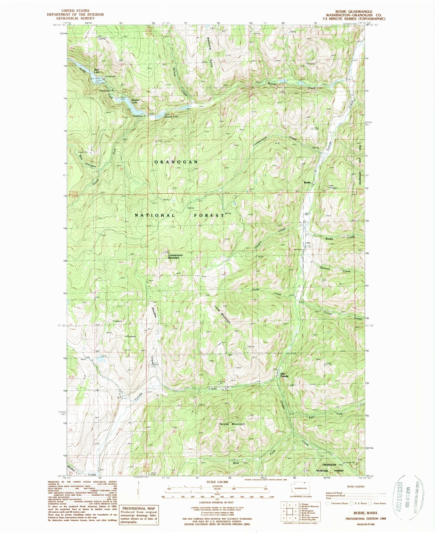 Classic USGS Bodie Washington 7.5'x7.5' Topo Map Image