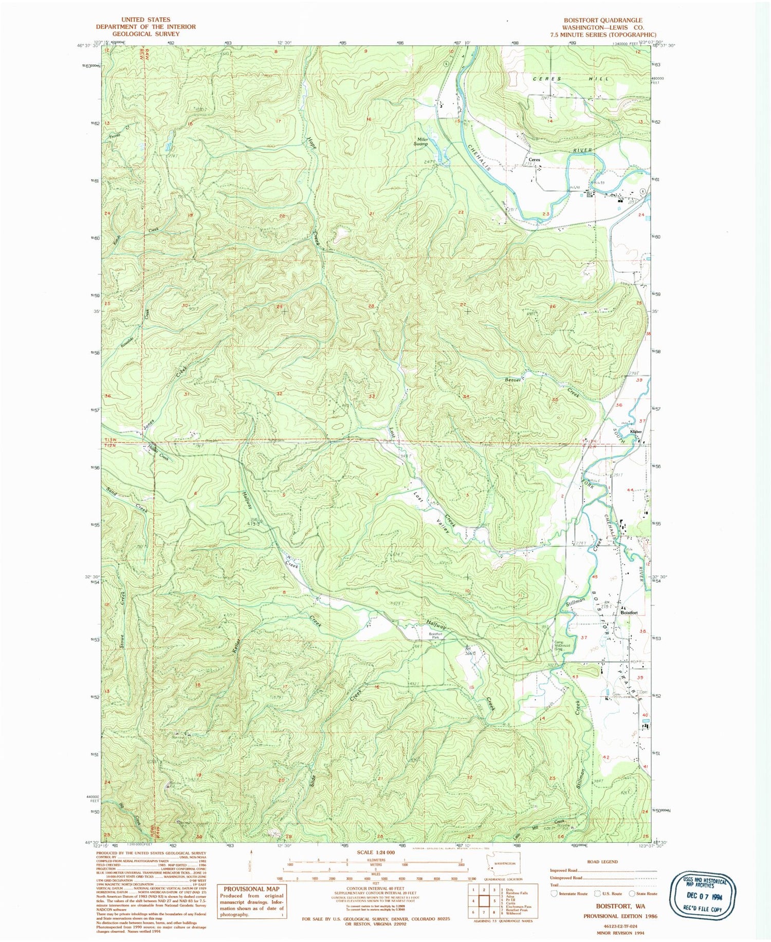 Classic USGS Boistfort Washington 7.5'x7.5' Topo Map Image