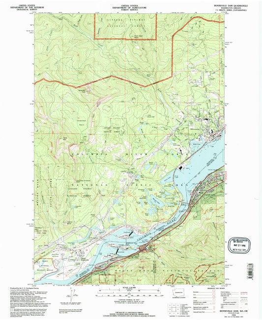 Classic USGS Bonneville Dam Oregon 7.5'x7.5' Topo Map Image