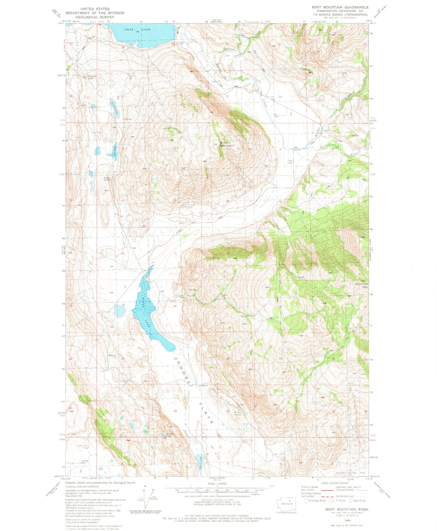 Classic USGS Boot Mountain Washington 7.5'x7.5' Topo Map Image
