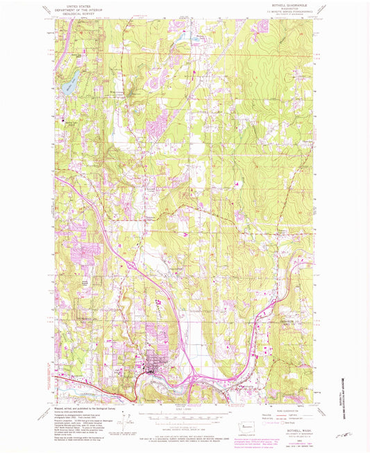 Classic USGS Bothell Washington 7.5'x7.5' Topo Map Image