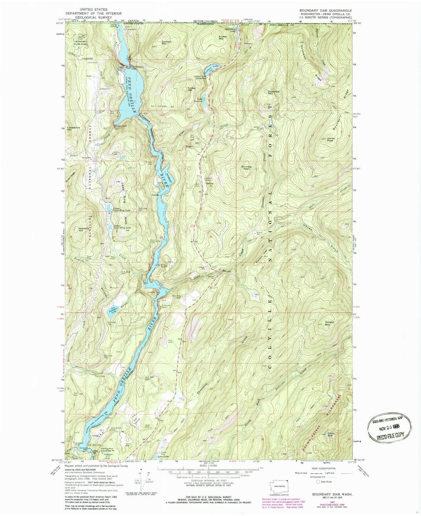 Classic USGS Boundary Dam Washington 7.5'x7.5' Topo Map Image