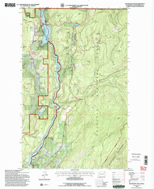 Classic USGS Boundary Dam Washington 7.5'x7.5' Topo Map Image