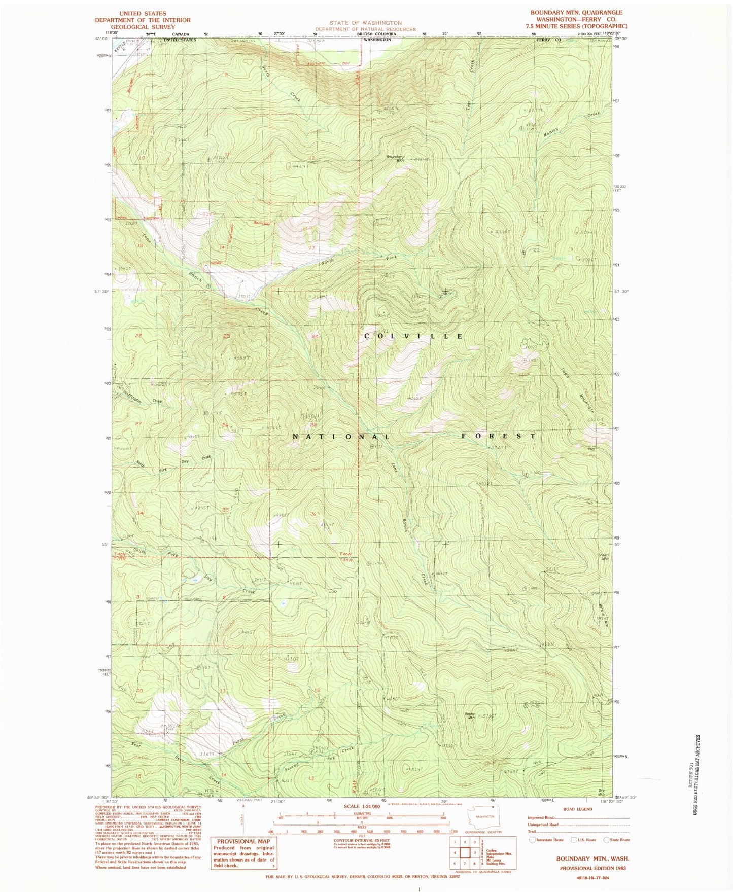 Classic USGS Boundary Mountain Washington 7.5'x7.5' Topo Map Image