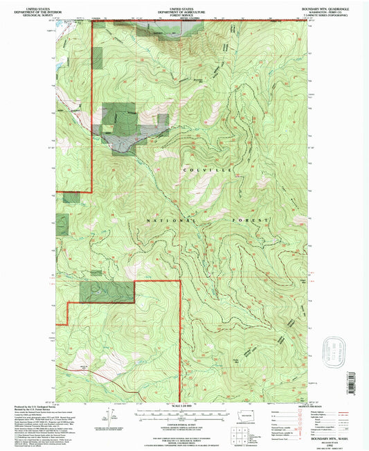 Classic USGS Boundary Mountain Washington 7.5'x7.5' Topo Map Image