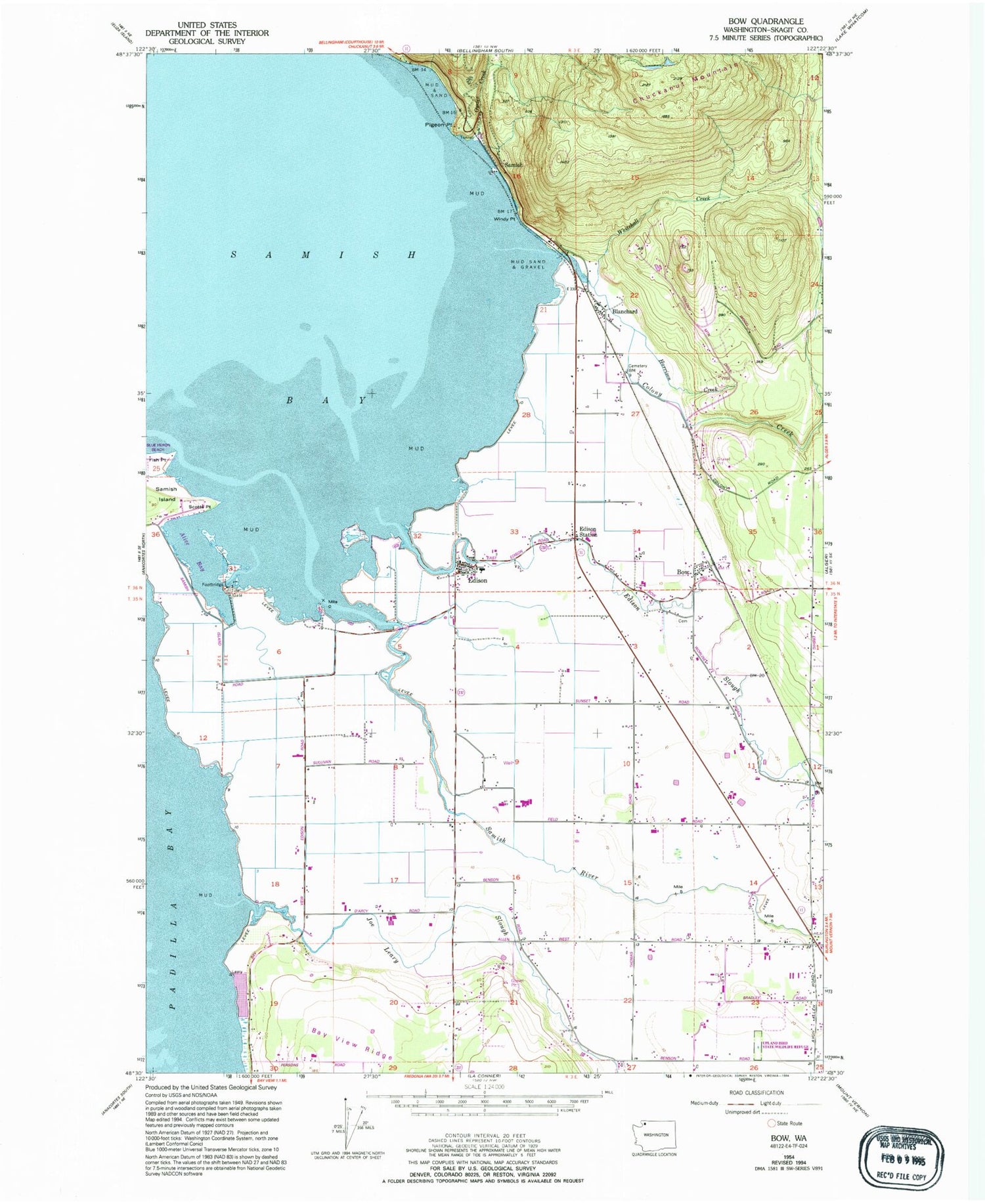 Classic USGS Bow Washington 7.5'x7.5' Topo Map Image