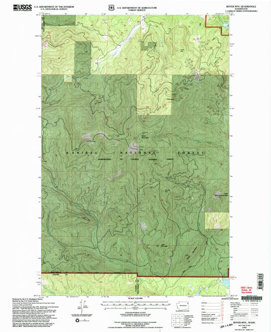 Classic USGS Boyer Mountain Washington 7.5'x7.5' Topo Map Image