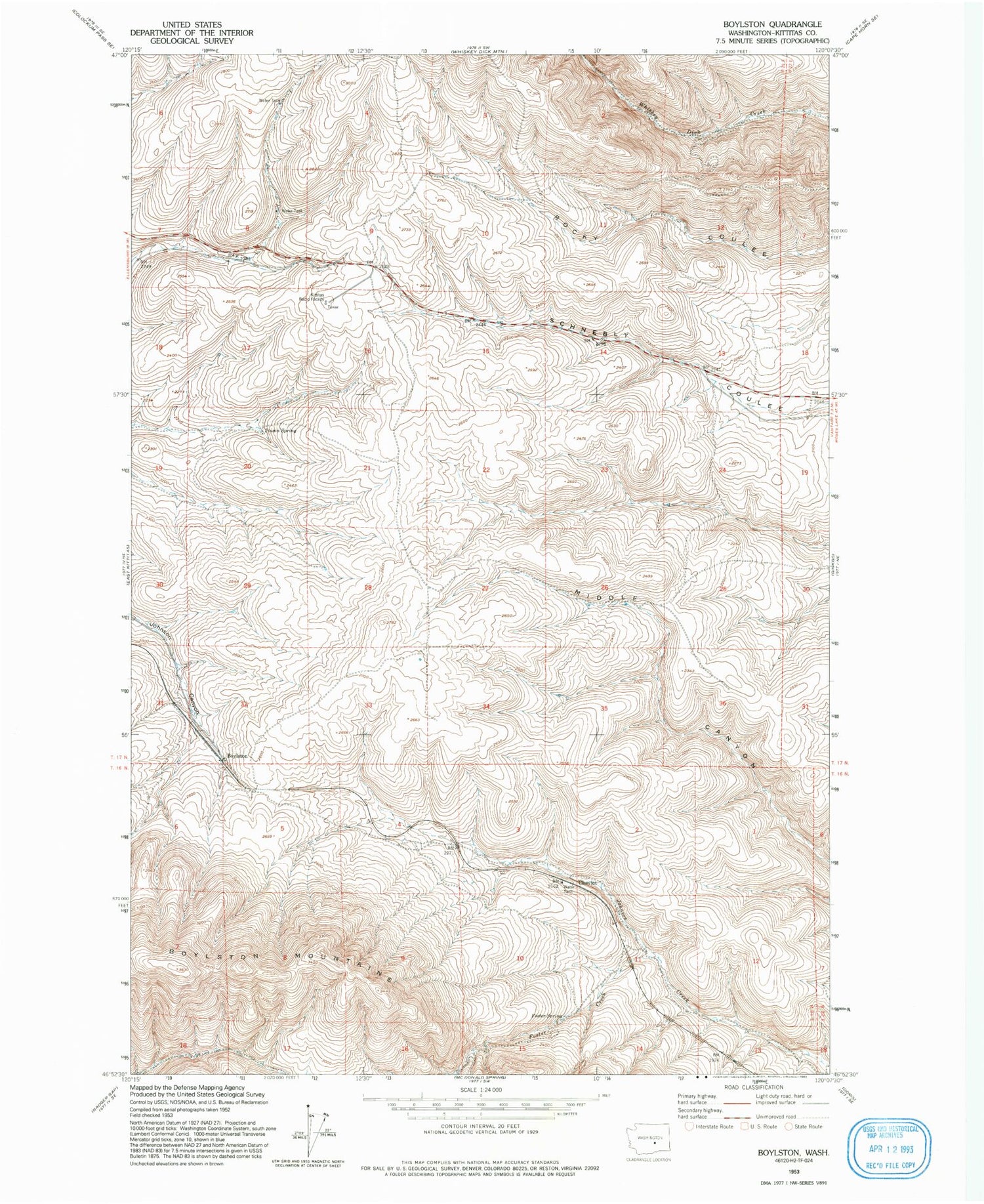 Classic USGS Boylston Washington 7.5'x7.5' Topo Map Image