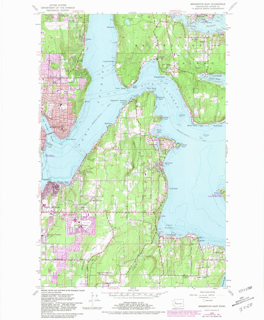 Classic USGS Bremerton East Washington 7.5'x7.5' Topo Map Image