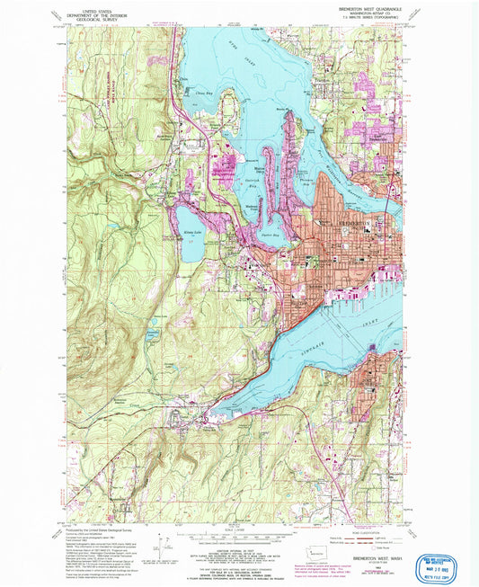 Classic USGS Bremerton West Washington 7.5'x7.5' Topo Map Image