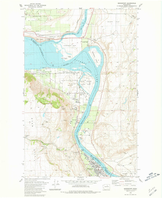 Classic USGS Bridgeport Washington 7.5'x7.5' Topo Map Image