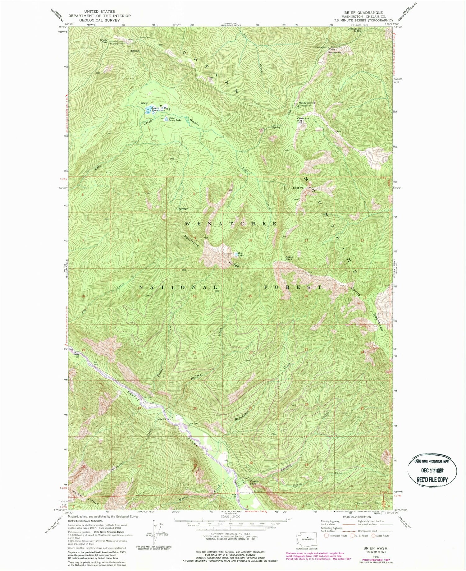 Classic USGS Brief Washington 7.5'x7.5' Topo Map Image
