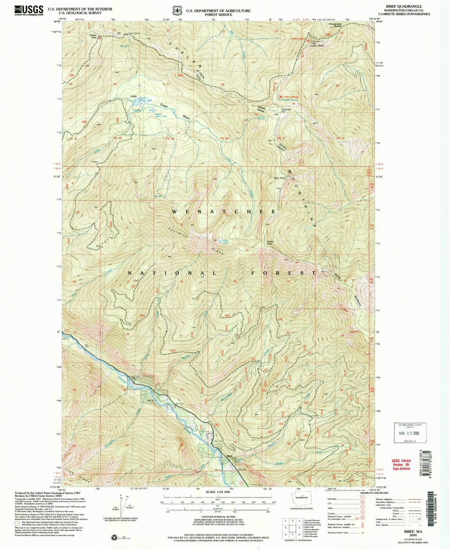 Classic USGS Brief Washington 7.5'x7.5' Topo Map Image