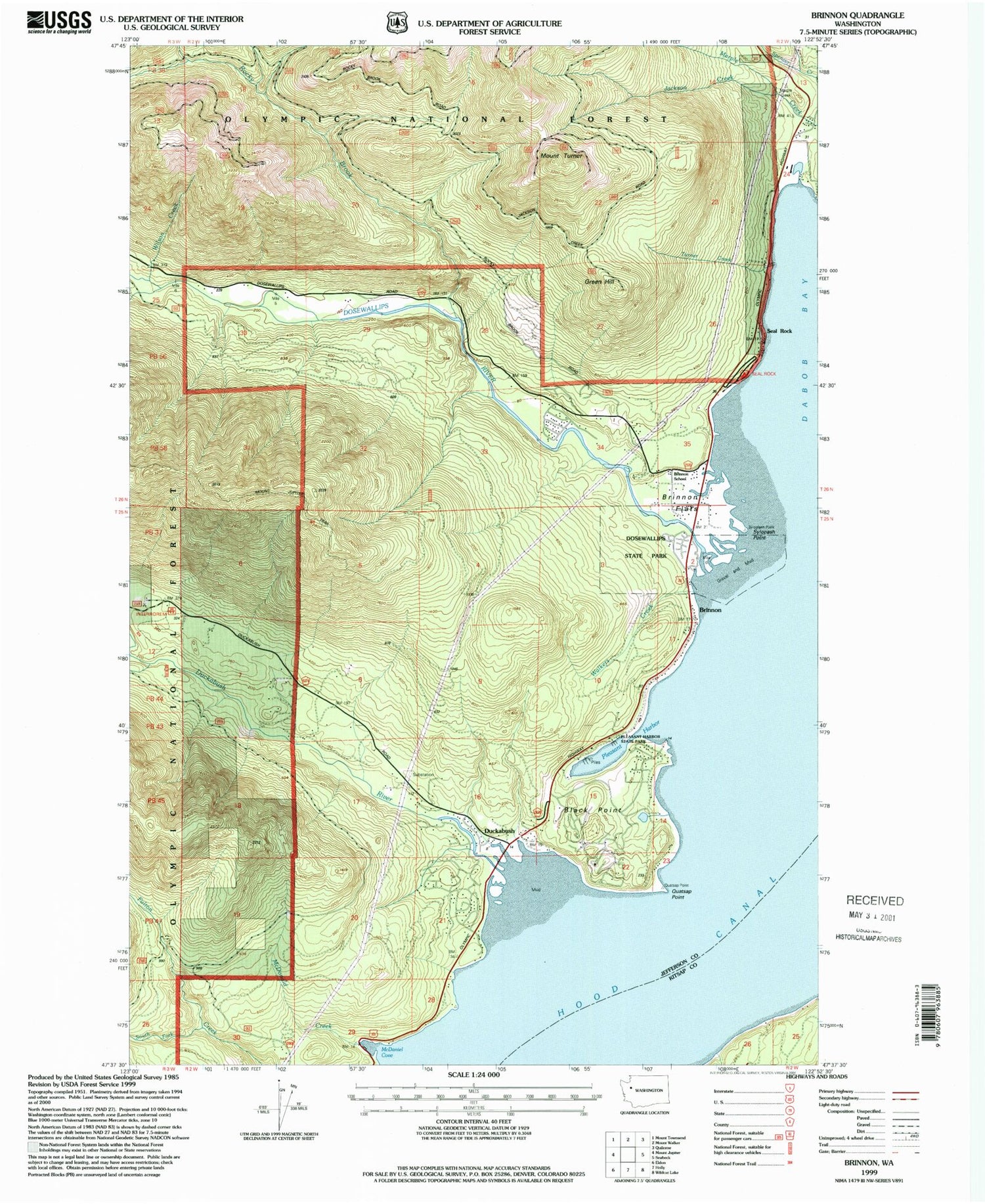 Classic USGS Brinnon Washington 7.5'x7.5' Topo Map Image