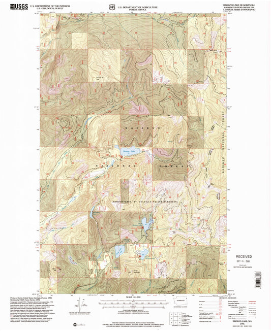 Classic USGS Browns Lake Washington 7.5'x7.5' Topo Map Image