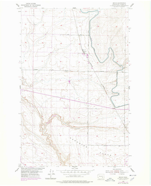 Classic USGS Bruce Washington 7.5'x7.5' Topo Map Image