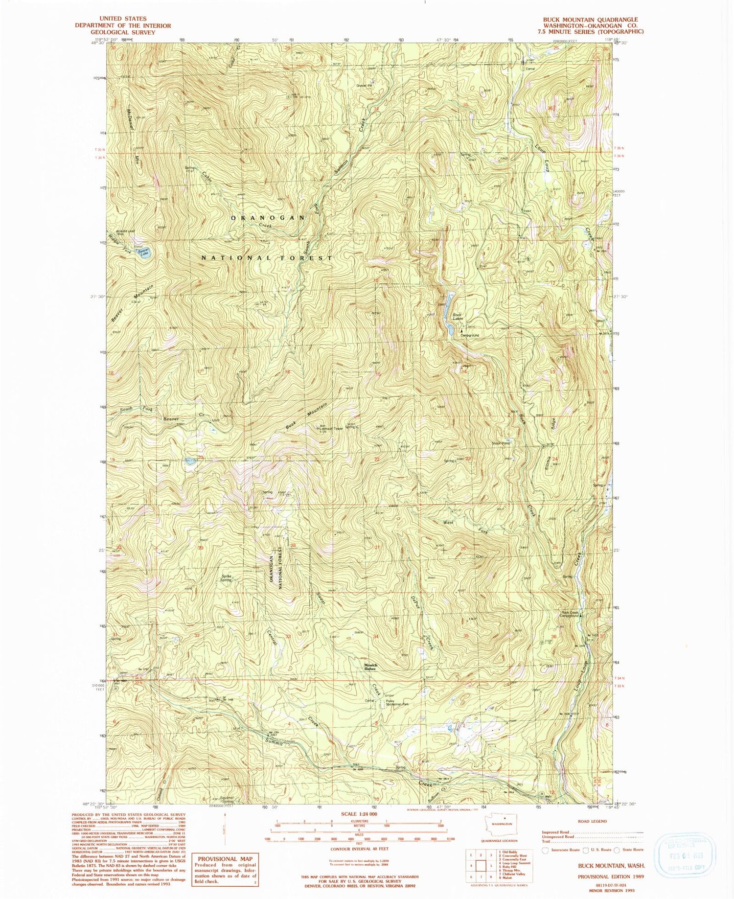 Classic USGS Buck Mountain Washington 7.5'x7.5' Topo Map Image