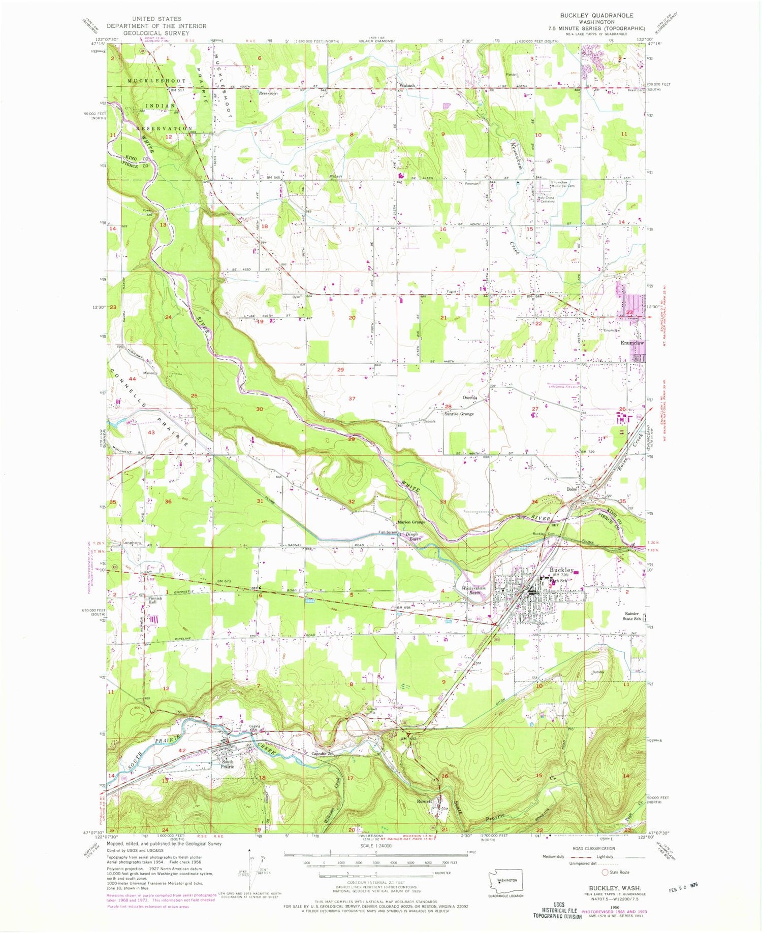 Classic USGS Buckley Washington 7.5'x7.5' Topo Map Image