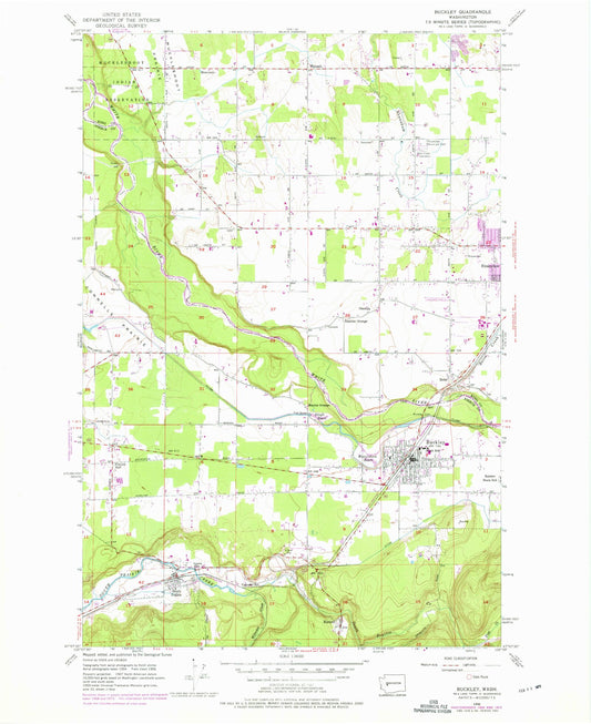 Classic USGS Buckley Washington 7.5'x7.5' Topo Map Image