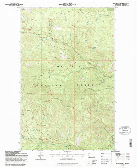 Classic USGS Bulldog Mountain Washington 7.5'x7.5' Topo Map Image