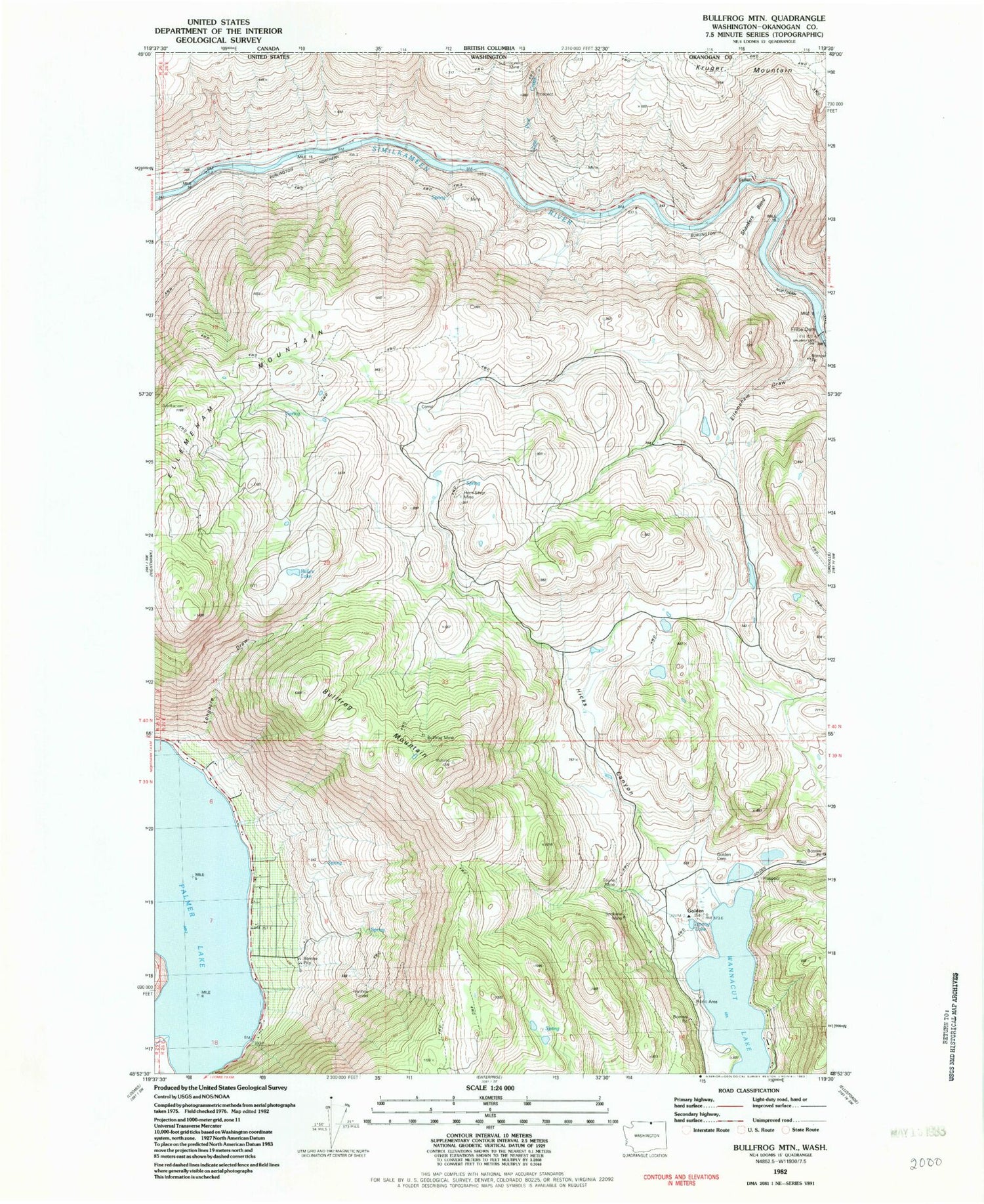 Classic USGS Bullfrog Mountain Washington 7.5'x7.5' Topo Map – MyTopo ...