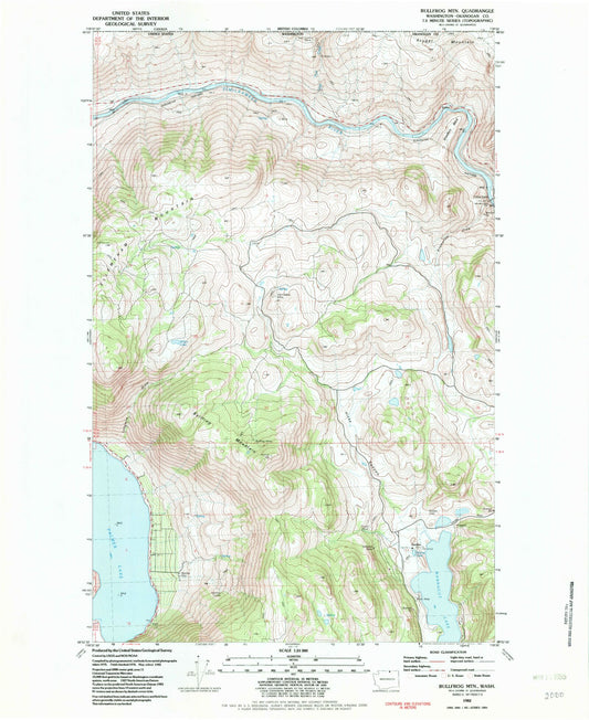 Classic USGS Bullfrog Mountain Washington 7.5'x7.5' Topo Map Image