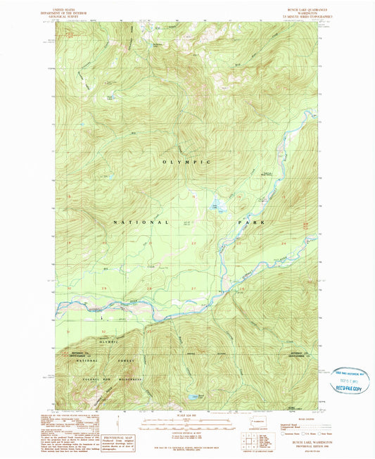 Classic USGS Bunch Lake Washington 7.5'x7.5' Topo Map Image