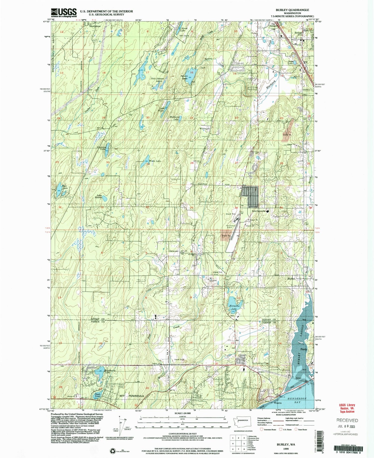 Classic USGS Burley Washington 7.5'x7.5' Topo Map Image