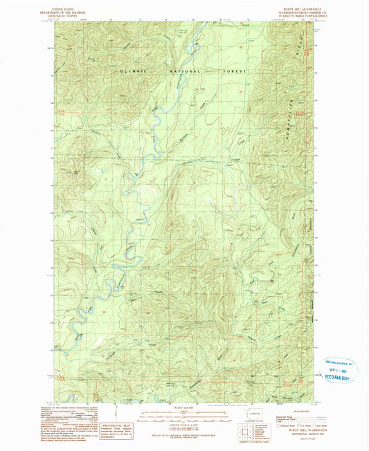 Classic USGS Burnt Hill Washington 7.5'x7.5' Topo Map Image